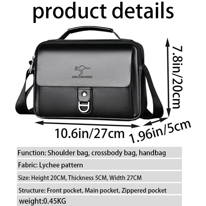 Stylish Men's Leather Shoulder Bag, Casual Crossbody Purse with Adjustable Strap, Perfect for Work, Travel, and Daily Commute