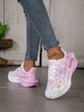 Women Splatter Paint Gradient Running Sneakers Breathable Flying Weave Mesh Lightweight Shock Absorb Non Slip Fashion Athletic Walking Sport Shoes