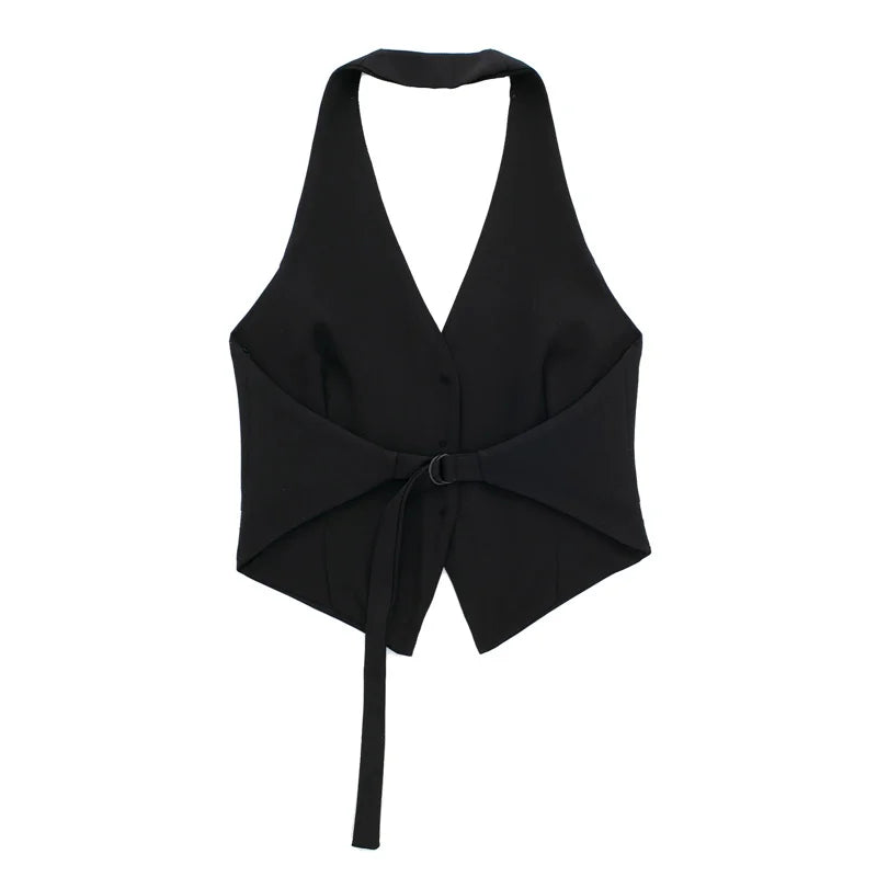 MUJER Off Shoulder Sleeveless Vest Women Black White Cropped Vest Woman Fashion Backless V Neck Short Coats Summer Waistcoat