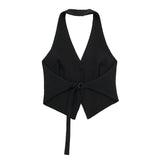 MUJER Off Shoulder Sleeveless Vest Women Black White Cropped Vest Woman Fashion Backless V Neck Short Coats Summer Waistcoat