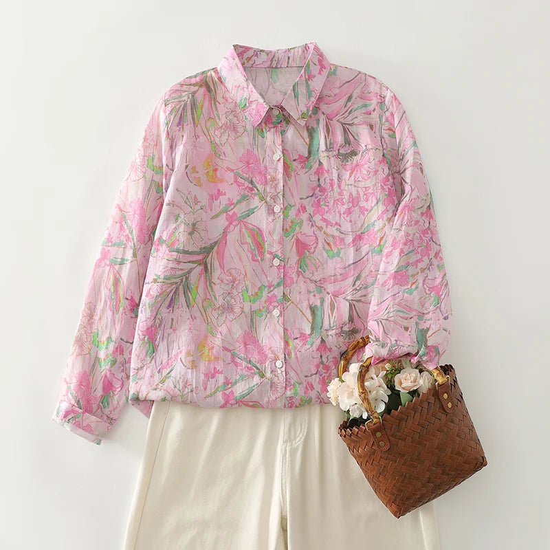 THHONE New Fashion Autumn Blouse Woman Cotton Loose Print Blusa Mujer Camisas Long Sleeve Casual Korean Elegant Women's Clothing