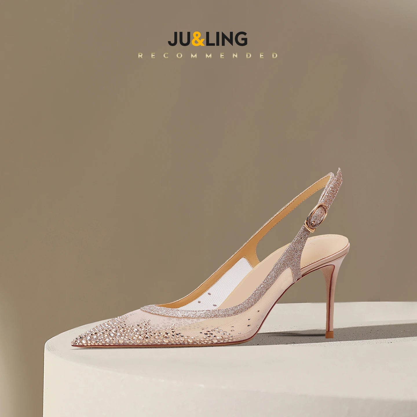 New Baotou Sexy Sandals with One Buckle and Summer Mesh, Rhinestone High Heels for Women, Slim Heels, Shallow Mouth