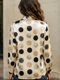 Women's Fashionable Trend Printed Silk Blouse with Long Sleeves and Loose Round Patterns, Suitable for Office Wear, Daily Commuting and Casual Spring-Autumn Occasions.