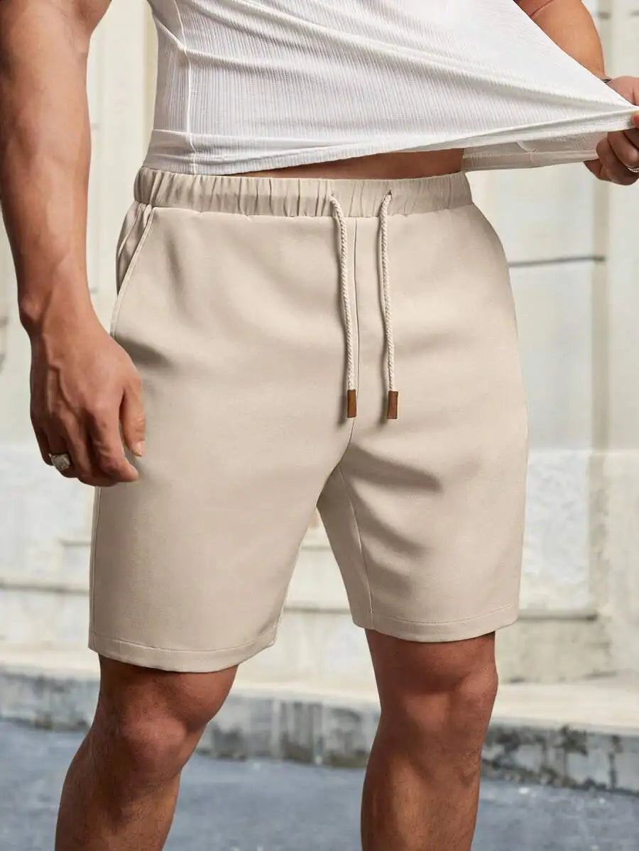 HIMLAND Men's Solid Color Drawstring Waist Casual Shorts, Versatile, Vacation, Father's Day Gifts, Football