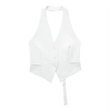 MUJER Off Shoulder Sleeveless Vest Women Black White Cropped Vest Woman Fashion Backless V Neck Short Coats Summer Waistcoat