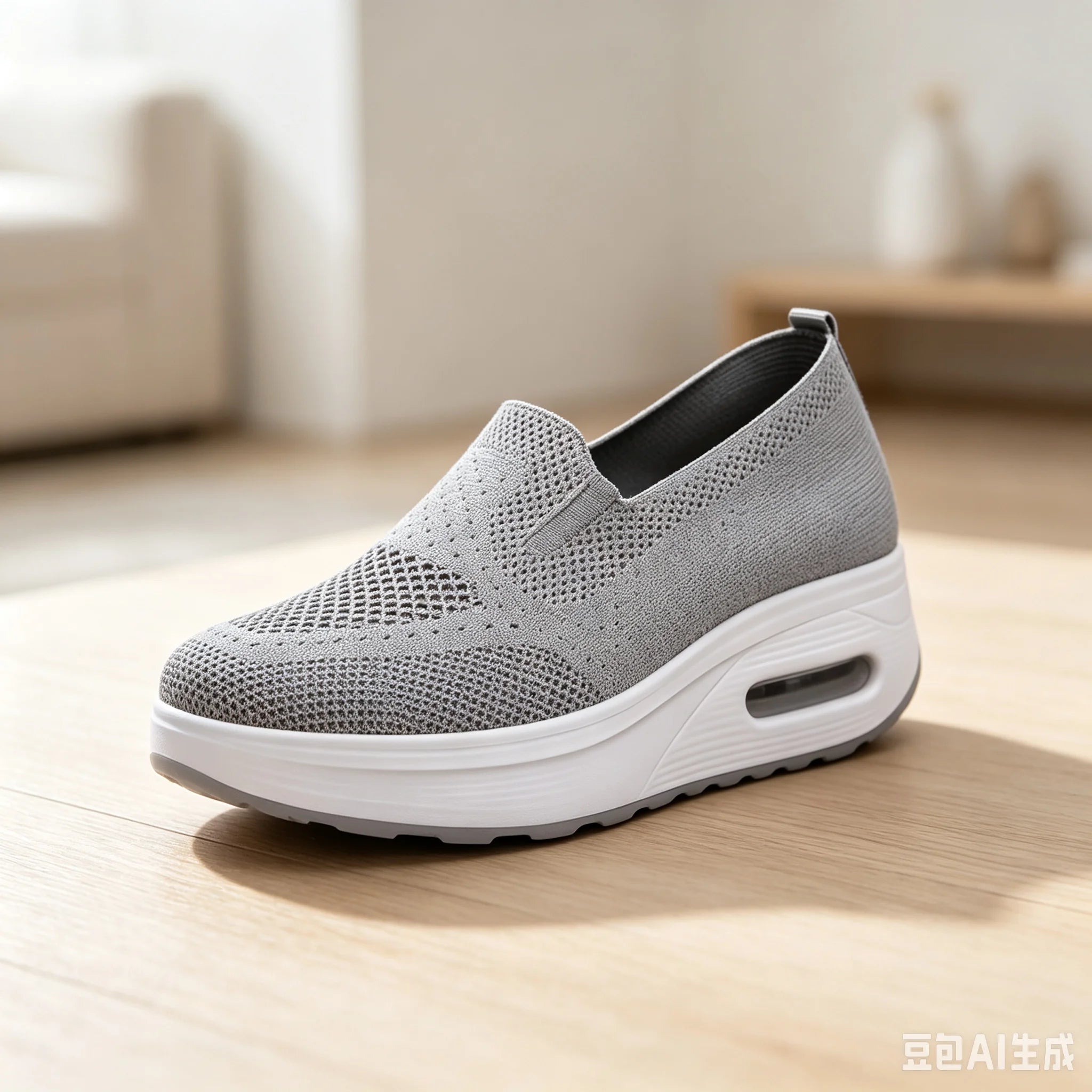 Women Slip On Air Cushion Walking Shoes Breathable Mesh Upper Platform Sneakers Non Slip Soft Sole Casual Loafers Ladies Lightweight Comfort Footwear for Daily Work Travel Outdoor Walking Nursing Shopping White Black Gray Pin