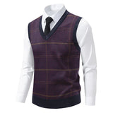 Men's V-neck Knitted Sweater Warm Autumn Winter Diamond Grid Twisted Flower Casual Fashion Versatile Knit Top