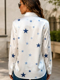 The 2026 Lady's New Fashionable Printed Shirt, with Satin Long Sleeves and Loose Star-Shaped Prints, Has an Elegant Style. It Is Suitable for Wearing in Spring and Autumn, and Is Suitable for Office, Daily Commuting and Casua