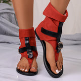 New Summer Clip Toe Roman Sandals Denim Belt Buckle Large Size High Top Flat Boots Women Dressy Casual Sandals
