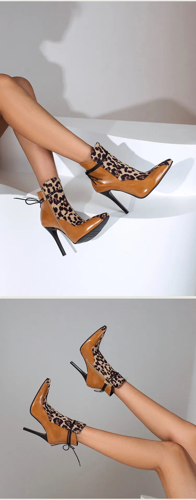 Large Size 34-48 Suede Leather Patchwork Women's Leather Boots Sexy Leopard Print Lace Fashionable Personalized Women's Boots