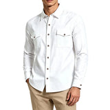 2026 New Men's Long Sleeve Casual Shirt Double Chest Pocket Button Up Soft Loose Linen Comfy Daily Work Street Outdoor Wear Tops