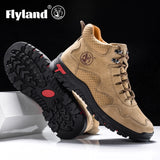 FLYLAND Men's Ankle Boots Casual Leather Shoes Fashion Vintage Hand Stitching Soft Business Handmade Shoes