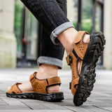Outdoor Summer Sandals Outdoor Men's Leather Beach Shoes Breathable Casual Sandalias Man Wading Shoes Non-slip Slippers Sandaly