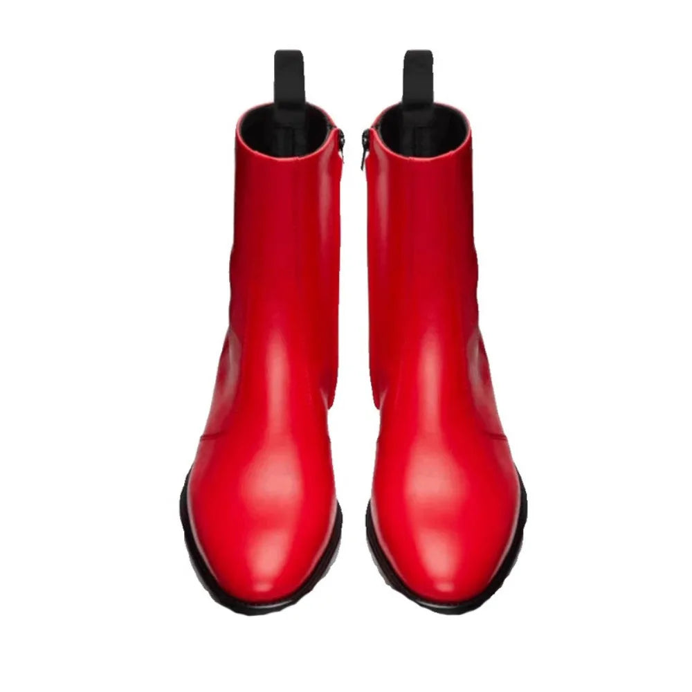 New Chelsea Boots Men Shoes Genuine Leather Red Fashion Versatile Banquet British Style Street Party Wear Classic Ankle Boots