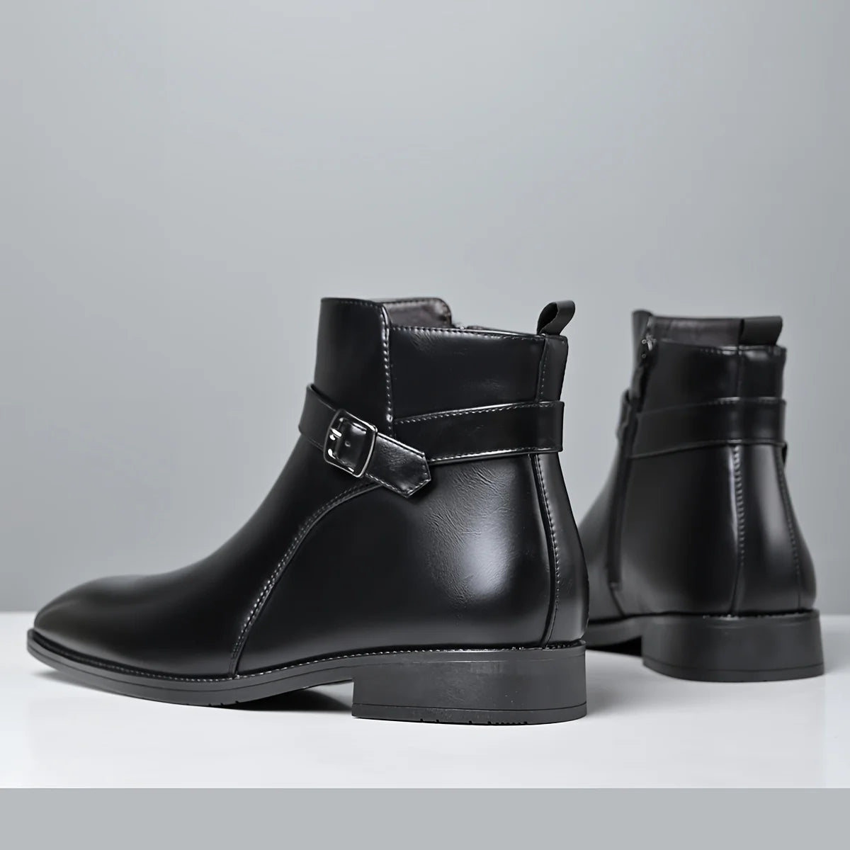 Mens Buckle Strap Ankle Boots Pointed Toe Leather Formal Chelsea Boots Man Business Dress Short Botas for Men High Top Footwear