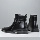 Mens Buckle Strap Ankle Boots Pointed Toe Leather Formal Chelsea Boots Man Business Dress Short Botas for Men High Top Footwear