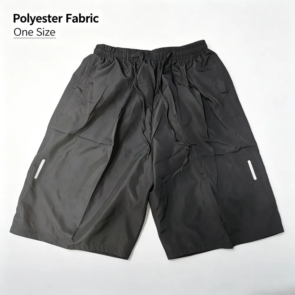 One Size Men Polyester Quick Dry Athletic Shorts Elastic Drawstring Zipper Pockets Jogging Workout Running Sport Shorts
