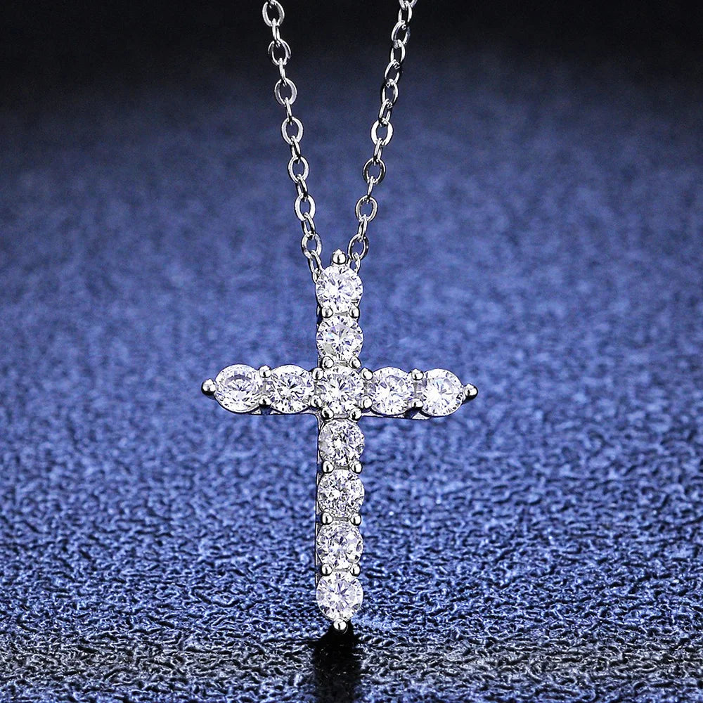 Cbtb S925 Sterling Silver 0.3-0.5 Carat Moissanite Cross Pendant Necklace for Unisex Gemstone Necklace Jewelry US Shipping