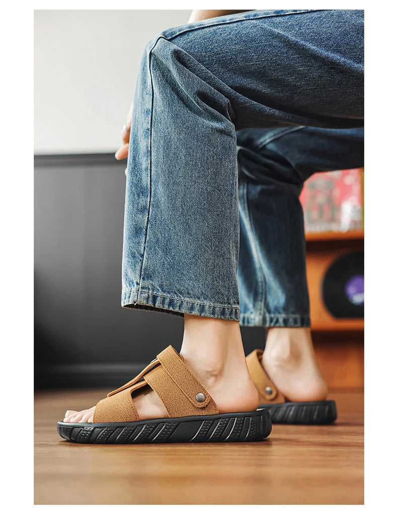 Brand Classic Mens Sandals Summer Genuine Leather Sandals Men Outdoor Casual Lightweight Sandal Fashion Men Sneakers