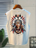 100% pure cotton summer men's fashionable casual loose American trend retro printed beach sports sleeveless vest