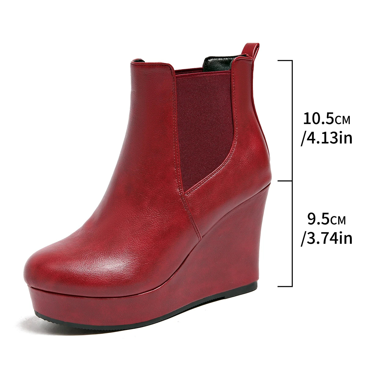 Women Platform Wedge Heel Chelsea Ankle Boots, Elastic Side Slip‑On Faux Leather Solid Color Spring Autumn Casual Short Booties