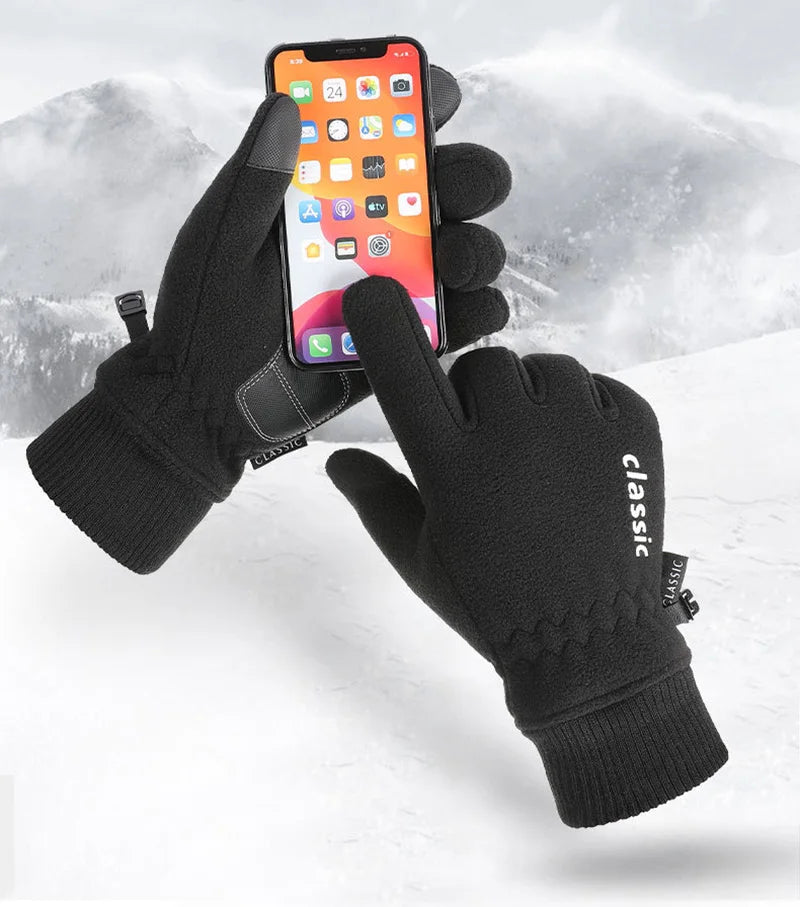 Men Women Winter Polar Fleece Silica Gel Non Slip Touch Screen Driving Mitten Plus Velvet Thick Warm Sport Cycling Glove F22