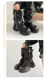 2025 Winter Women Biker Boots Fashion Belt Buckle Ladies Elegant Platform Long Pipe Booties Casual Women's Knee High Booties