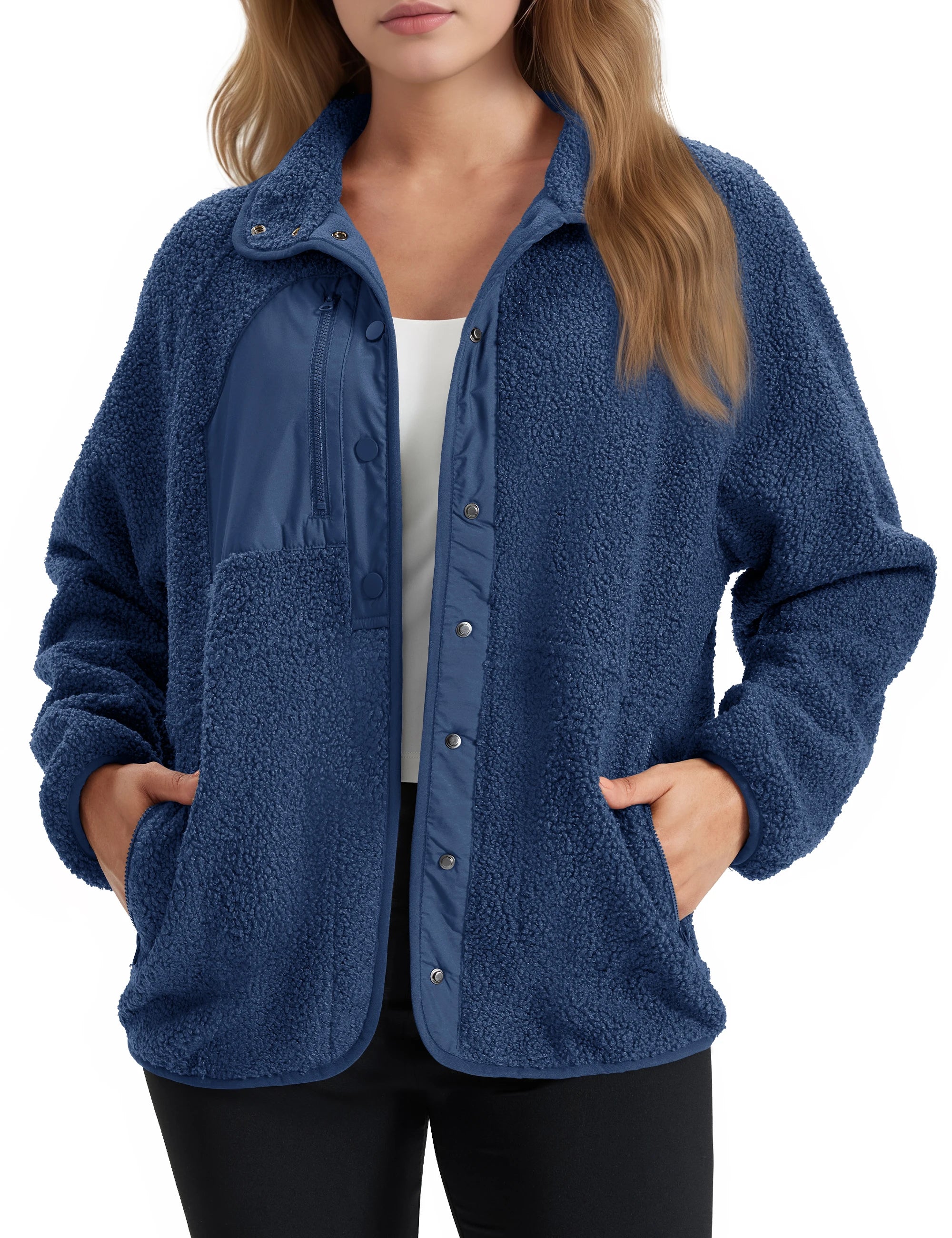 TACVASEN Fuzzy Button Down Sherpa Fleece Jacket Women's Winter Warm Coat Casual Outwear Jacket with Pockets Streetwear Outwear