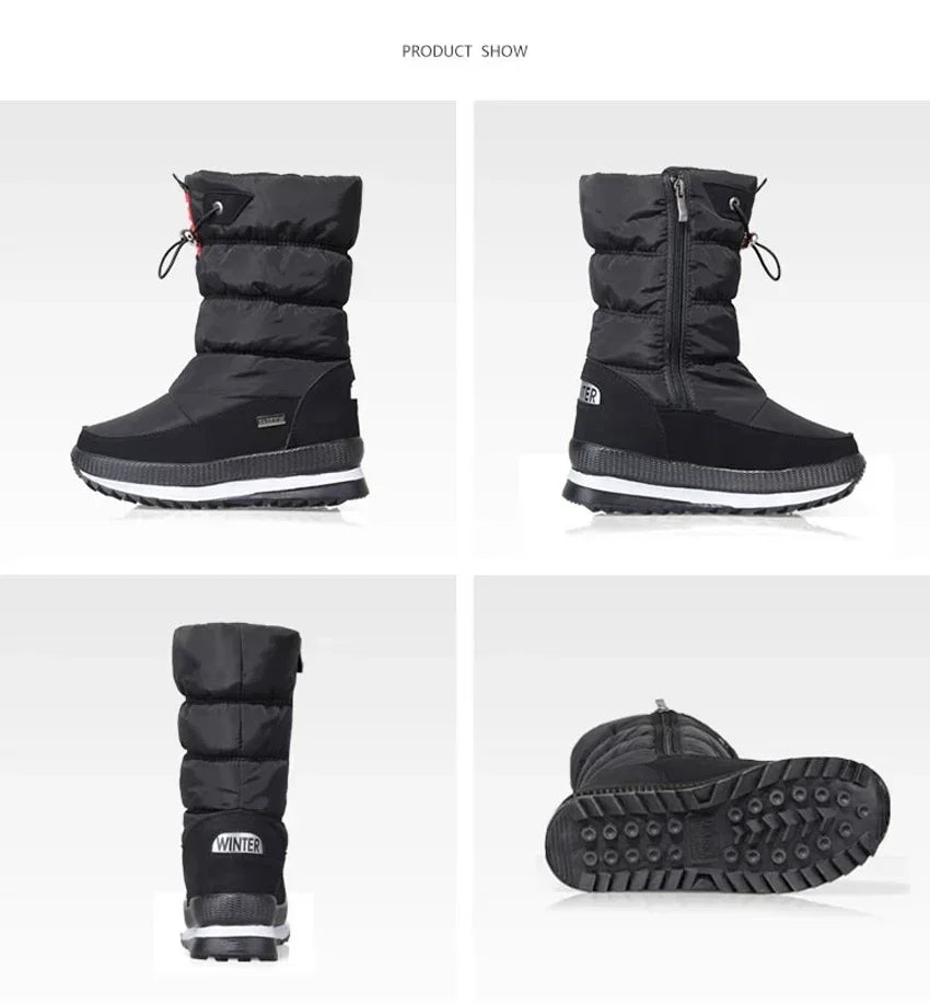 Platform Snow Boots Female Plus Size 42 White Women Boots Winter Shoes Warm Plush Mid-calf Boots Waterproof Rubber Non-slip