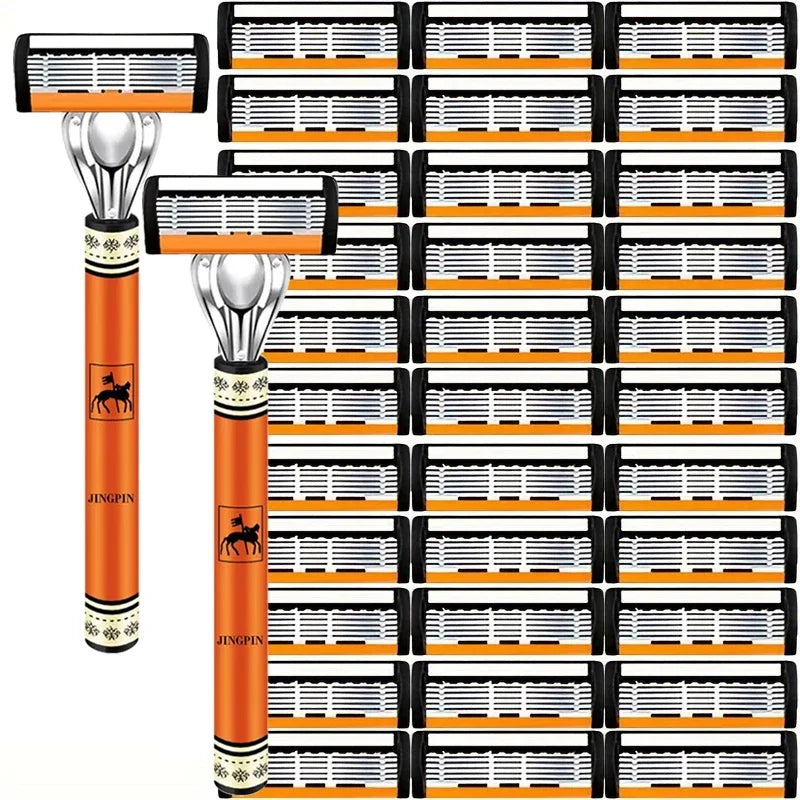 6-Layers Safety Razor Set High Quality Men Shaving Razor Sharp Stainless Steel Changeable Shaver Head Blades