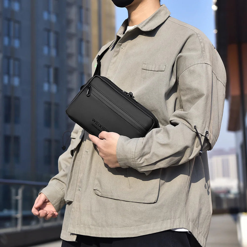 Fashionable Multi-Layer Shoulder Bag for Man,Hand-Held Casual Crossbody Bag, Suitable for Commuting, Daily Use,Black Business Travel Bag, Solid Color Minimalism Handbag