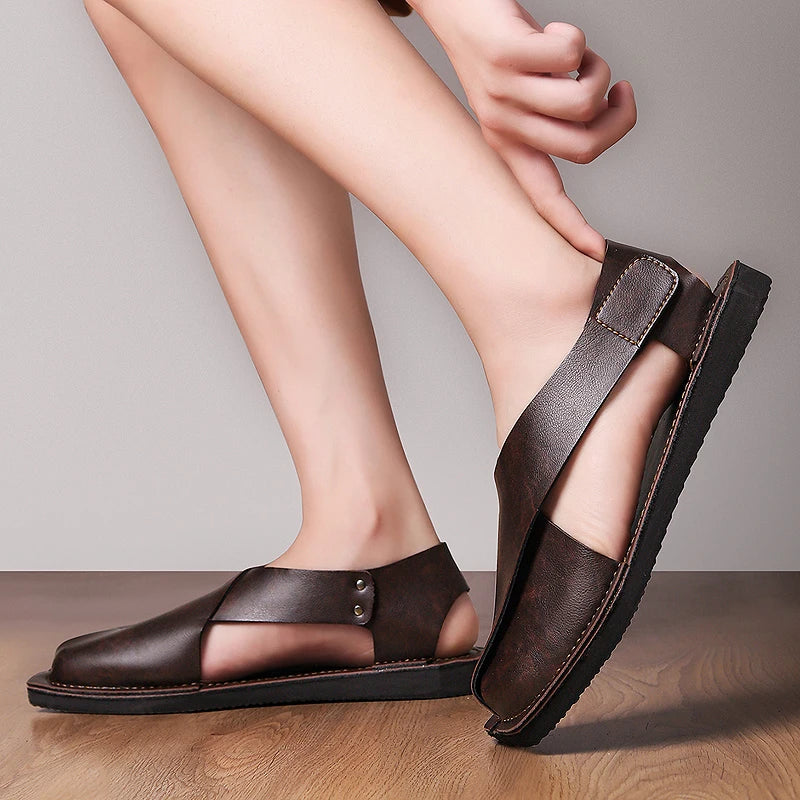 Hot-selling Summer Sandals Outdoor Leather Mens Beach Shoes Breathable Casual Man Wading Shoes Non-slip Sandalias Male Slippers