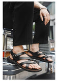 Fashion New Men Gladiators Black Buckle Strap Patent Leather Casual Shoes Summer Rome Breathable Beach Sandals Outdoor Slippers