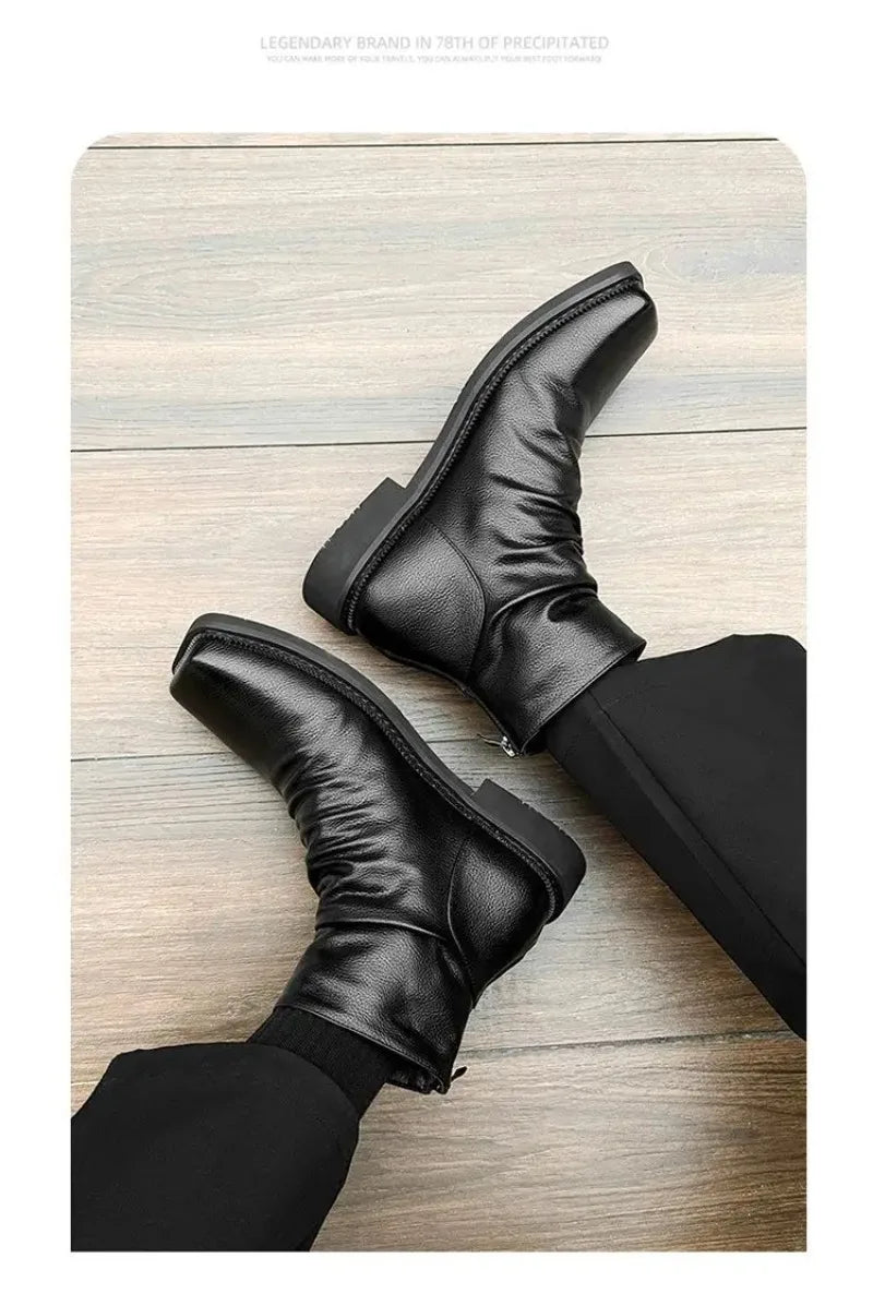 Hot-Selling Leather Boots for Men Fad Square Toe Drape Casual Chelsea Boot British High-end Cool High Top Men Boots Botas Hombre
