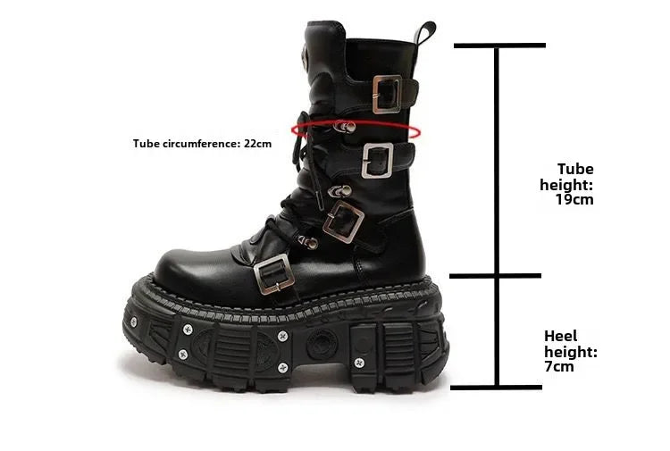Women's 2025 New Niche Internet Celebrity Muffin Platform Locomotive Punk Goth Lace-up Medium Boots