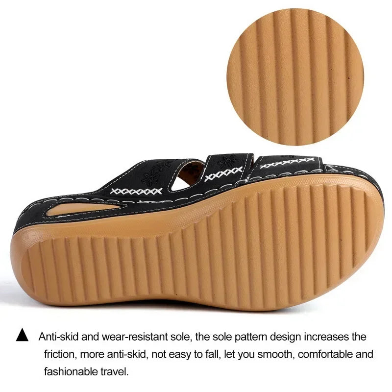Summer 2025 women's sandals with exposed toes, retro anti slip leather casual women's fashionable versatile sandals