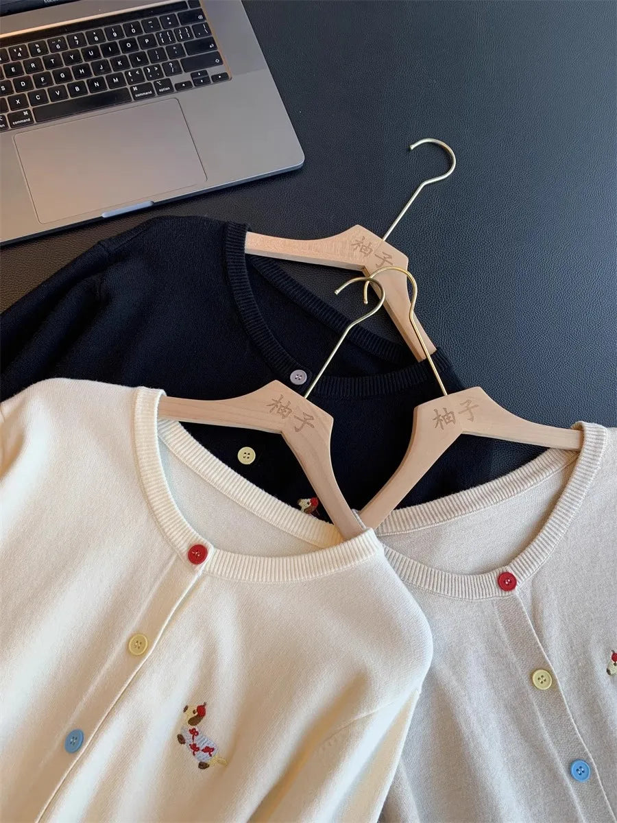 Autumn Winter 2026 Soft Elegant O-neck Loose Casual Sweaters Women Knitted Chic Embroidery Cardigan Basic Colorful Buttons Tops