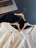 Autumn Winter 2026 Soft Elegant O-neck Loose Casual Sweaters Women Knitted Chic Embroidery Cardigan Basic Colorful Buttons Tops