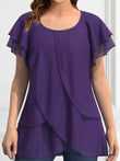 Women Plus Size Blouse Chiffon Short Sleeve Round Neck Elegant Irregular Hem Office Lady Summer Chiffon Blouse Tops