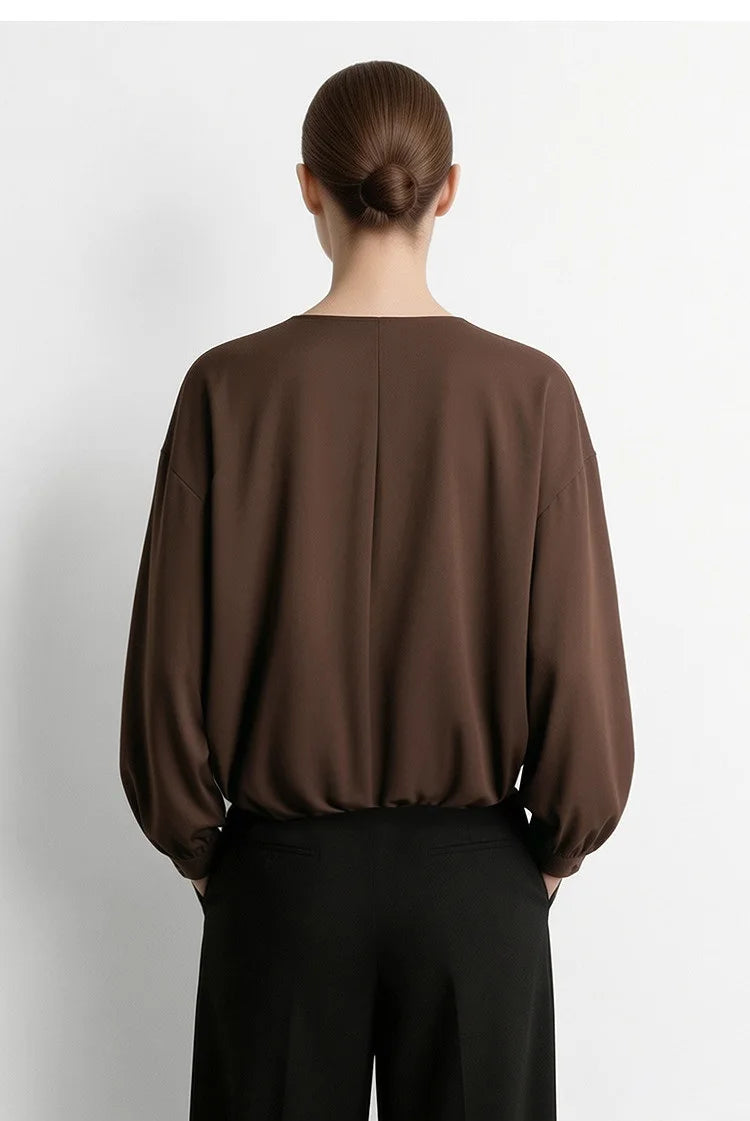 Amii 2026 Autumn Women Blouse Reversible V Neck Wrap Cowl Neck Long Sleeve Chiffon Blouses Woman Loose Casual Shirts 12643013
