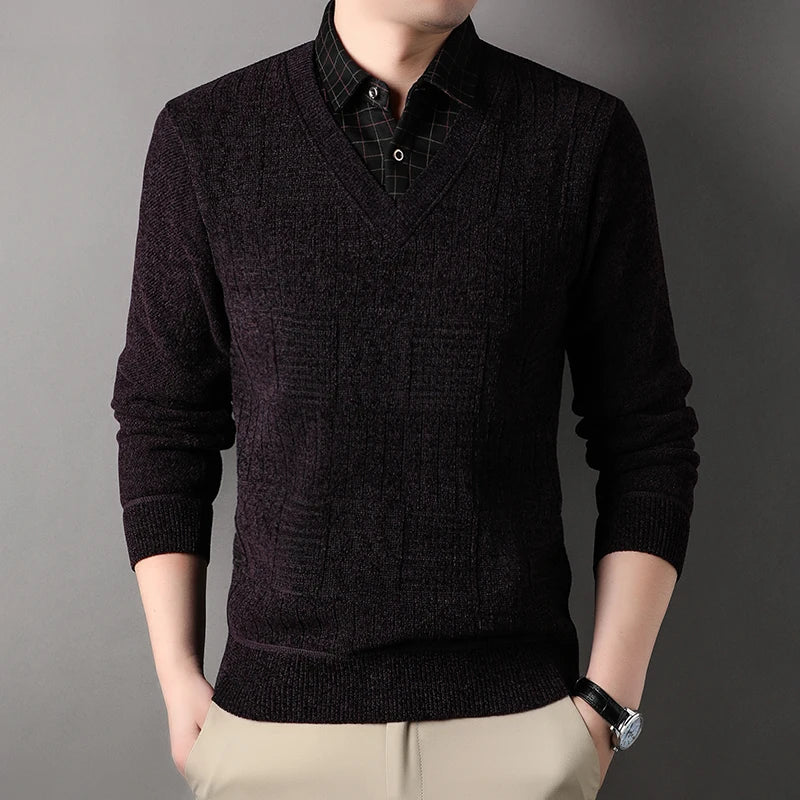 Winter Men Fleece Sweater Thickened Pullover Shirt Collar Sweaters Velvet Clothing Autumn Winter Jumpers Fashion Knitwear