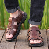 Men's New Beach Shoes Cowhide Slippers Outdoor  Non-slip Thick-soled Leather Sandals for Me