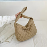Women Large Capacity Quilted Tote Bag Winter Warm Lightweight Down Cotton Padded Plaid Shoulder Bags Underarm Bags Puffy Handbag