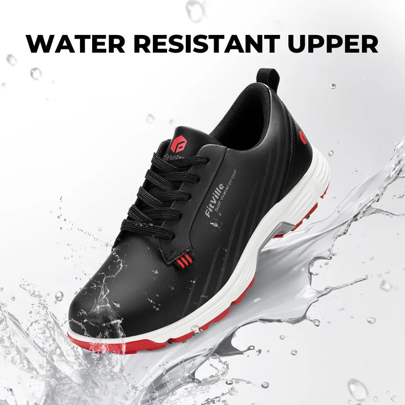 FitVille Men's Wide Toe Box Spiked Golf Shoes, Water‑Resistant Stable Anti‑Slip Outsole, Built‑In Arch Support Lightweight Comfort Golfing Sneakers