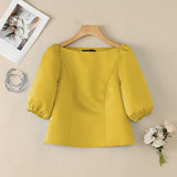 ZANZEA Elegant Princess Seams Satin Blouses Woman Boat Neck Puff Sleeves Solid Color Party Crop Tops Summer Graceful Blusa Mujer