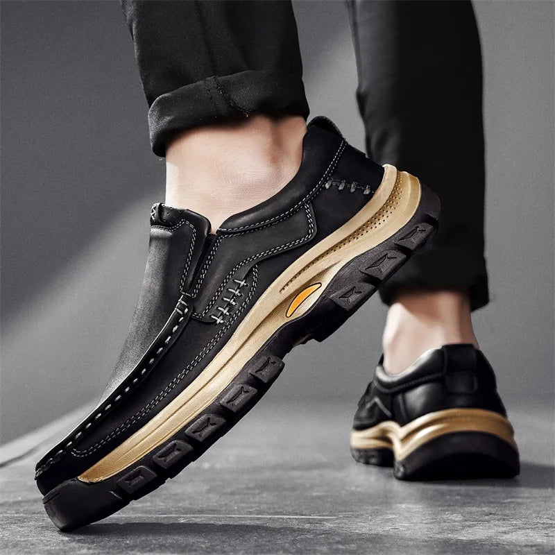 Stylish Men's Leather Loafers Men Thick Bottom Business Shoe Classic Leather Man Casual Shoes Senior Brand Male Walking Footwear
