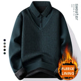 Men's Winter Sweater Fashion Polo Shirt Pullover Slim Fit Elegant Luxury Brand Knitwear Fake Two Pieces Knitted Fleece Sweaters