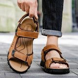 Outdoor Summer Sandals Outdoor Men's Leather Beach Shoes Breathable Casual Sandalias Man Wading Shoes Non-slip Slippers Sandaly