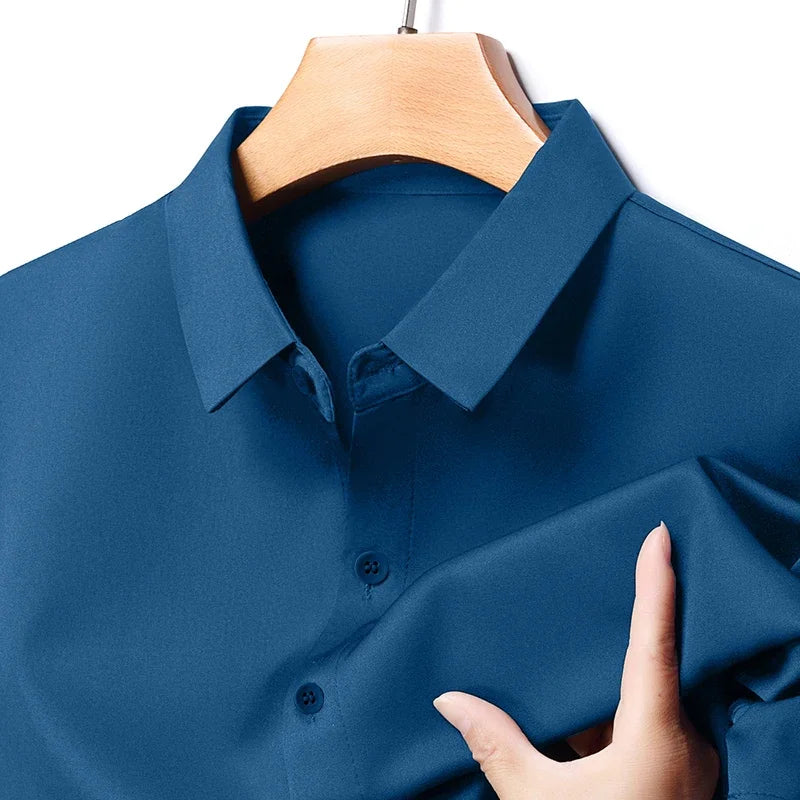 Men's Business Casual Long Sleeve Shirt Solid Color Wrinkle Resistant Comfortable All-Season Versatile Top