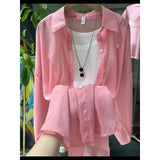 1pcs Woman Four Seasons Shirt Lady Thin Sunscreen Shirts Female Casual Long Sleeve Turn-down Collar Loose Med-Length Style Tops